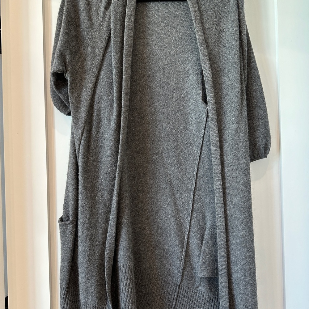 AQUA cashmere short sleeve dark gray cardigan (size S)